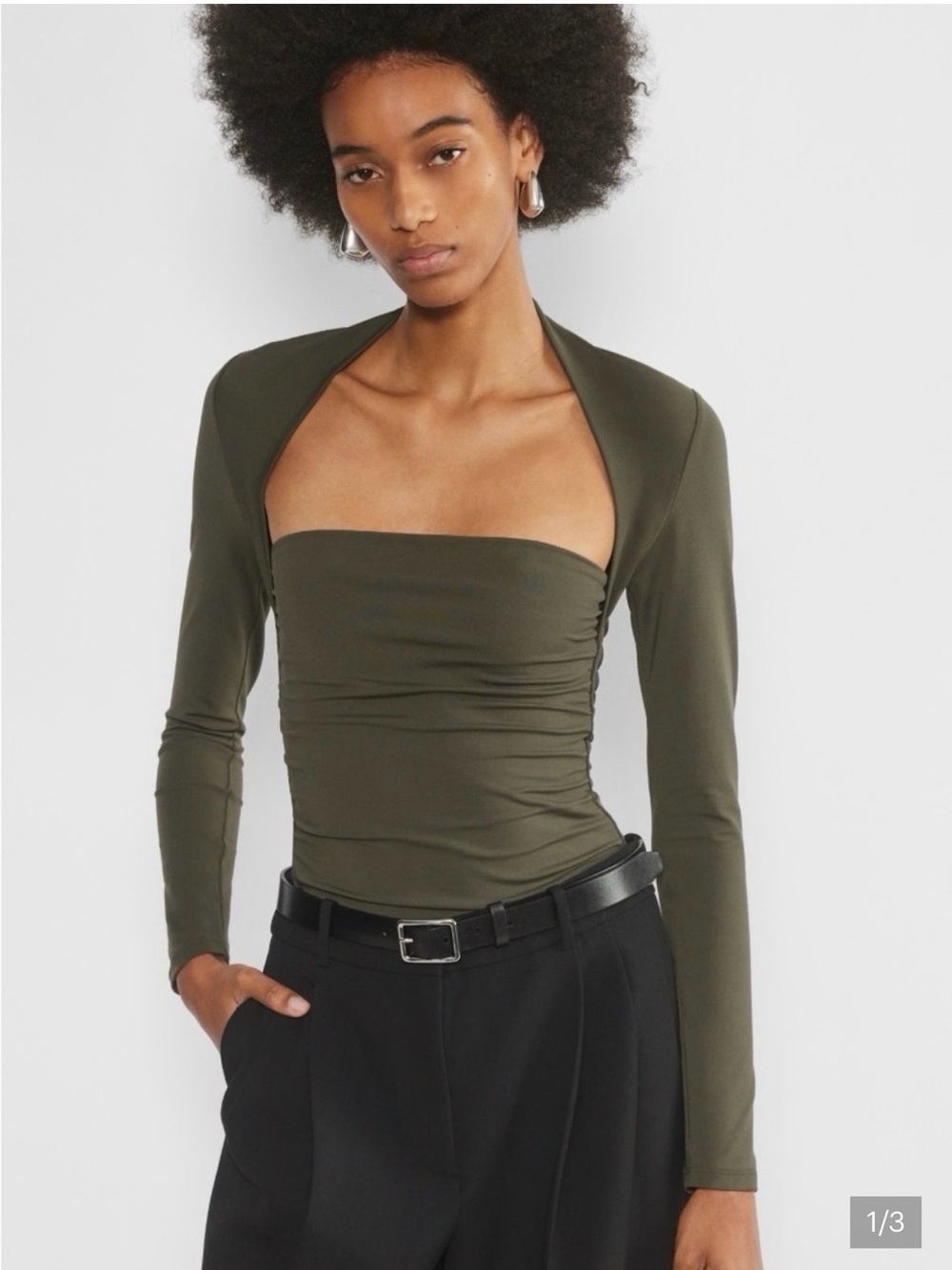 Aritzia Olive Green Long-Sleeve Square-Neck Bodysuit
